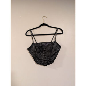 Women's Hey Samy Black Faux Leather Corset Crop Top L